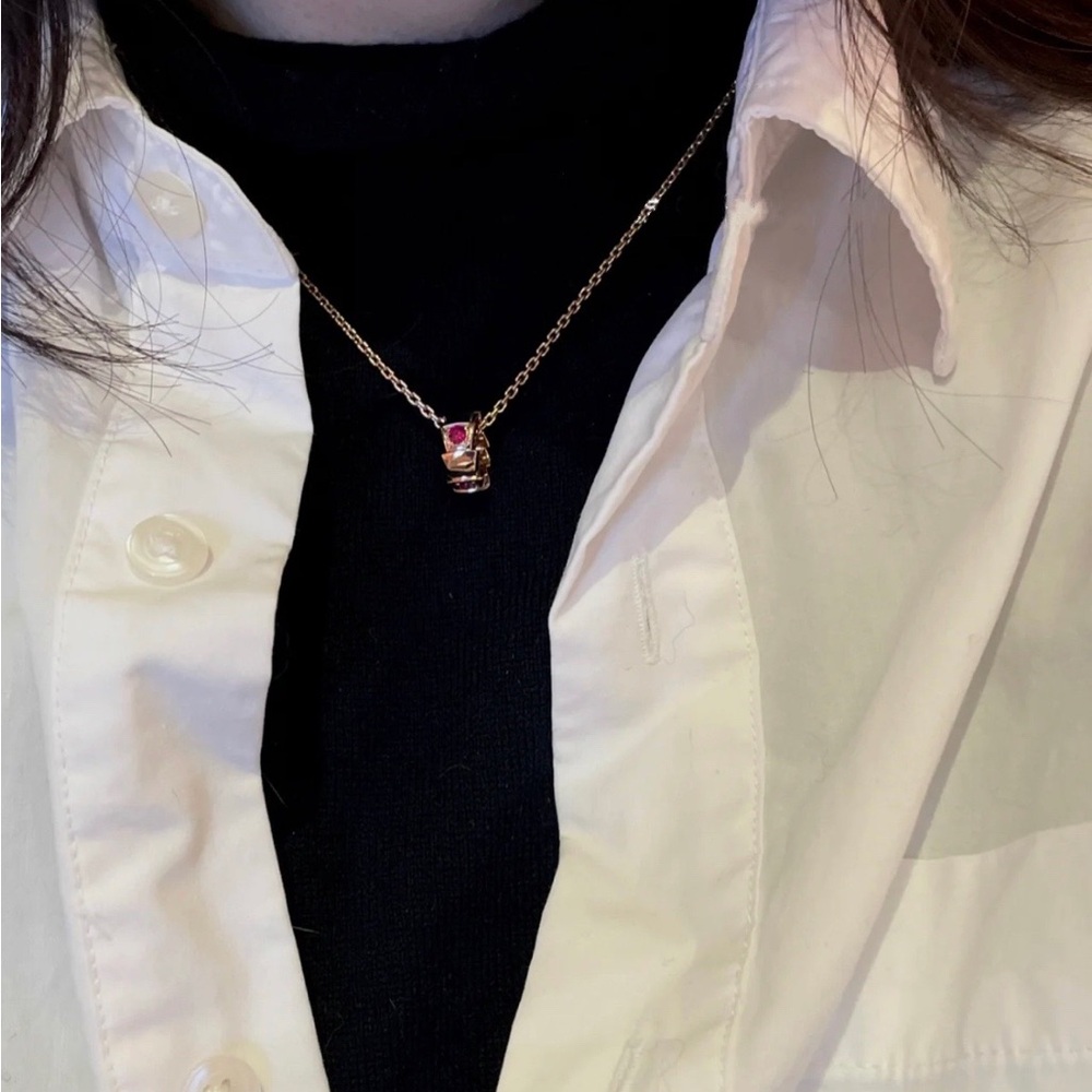 Bulgari Rose Gold Necklace with Red Pendant and Chain Detail - Picture 8 of 8